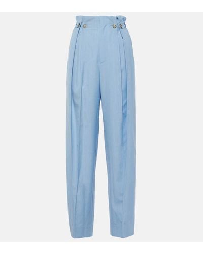 Victoria Beckham Pantalones tapered de mezcla de lana fruncidos - Azul
