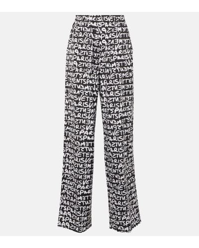 Vetements Printed High-rise Cotton Wide-leg Trousers - White