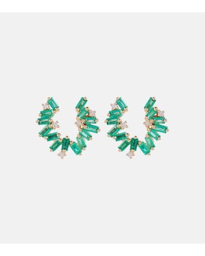 Suzanne Kalan Pendientes Izzy Sideway Spiral de oro de 18 ct con diamantes y esmeraldas - Verde