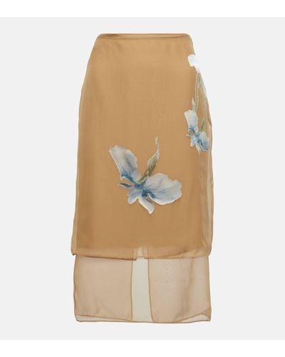 Givenchy Floral Devore Satin Midi Skirt - Natural