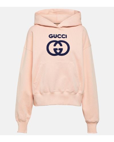 Gucci GG Embroidered Cotton Jersey Hoodie - Pink