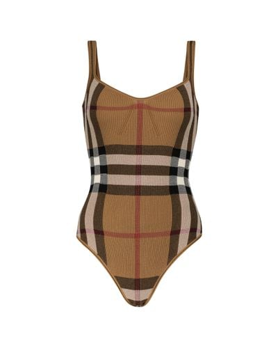 Burberry Checked Cotton-blend Bodysuit - Brown