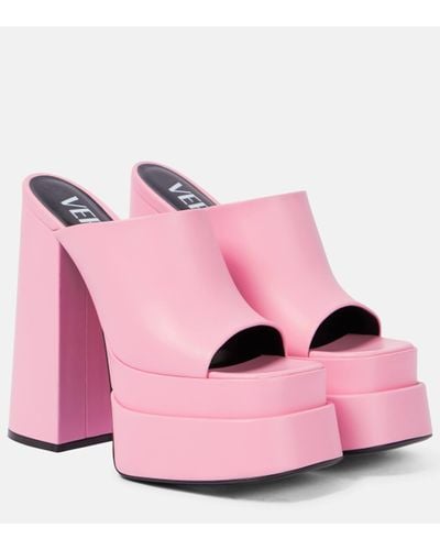 Versace Leather Peep-toe Platform Sandals - Pink