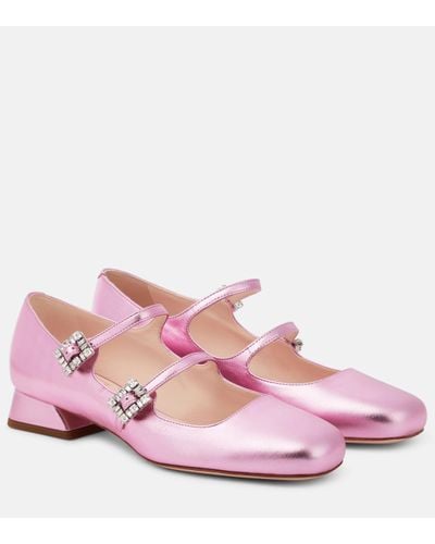 Roger Vivier Mini Tres Vivier Leather Mary Jane Court Shoes - Pink