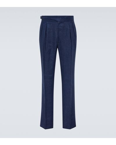 Ralph Lauren Purple Label Linen, Silk, Cotton Straight Trousers - Blue