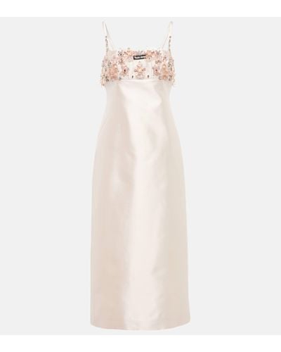 Miu Miu Robe midi en soie et laine a ornements - Blanc