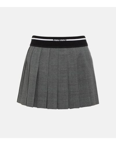 Miu Miu Minifalda plisada de lana virgen - Negro