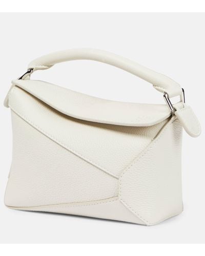 Loewe Luxury Mini Puzzle Bag In Soft Grained Calfskin - White