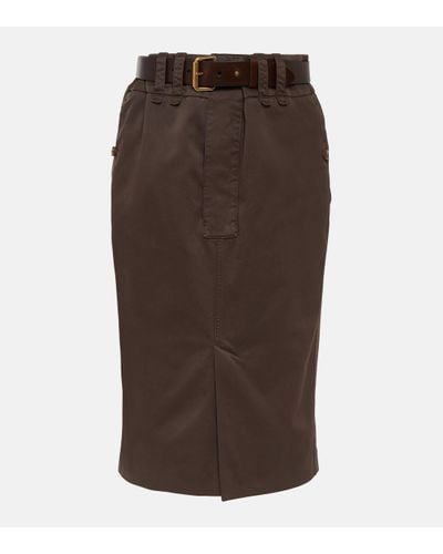 Saint Laurent Cotton Pencil Skirt - Brown