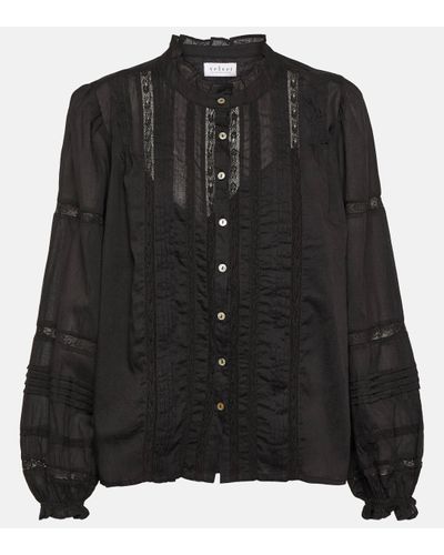 Velvet Romy Lace-detail Cotton Top - Black