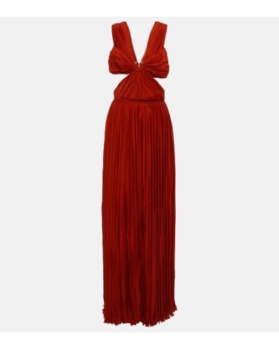 Chloé Cutout Pleated Silk Chiffon Gown - Red