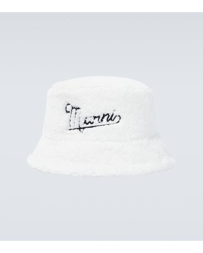Marni Embroidered Faux Fur Bucket Hat - White