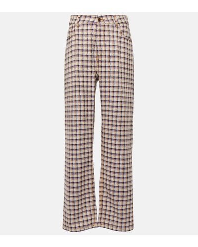 Etro Checked Cotton-blend Tweed Wide-leg Trousers - Red