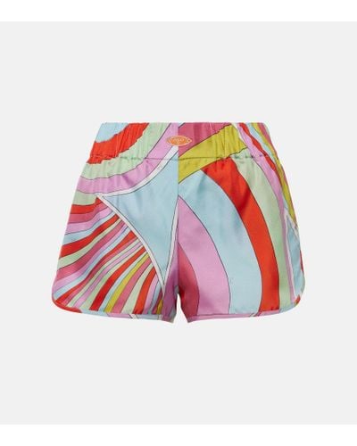 Emilio Pucci Bedruckte Shorts aus Seiden-Twill - Rot