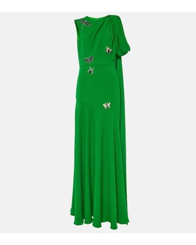 Erdem Embellished One-shoulder Gown - Green