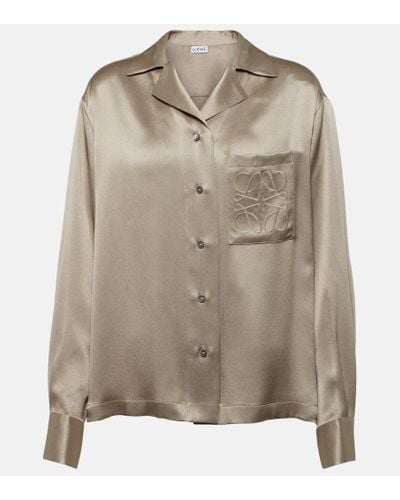 Loewe Camisa de saten de seda con anagrama - Verde