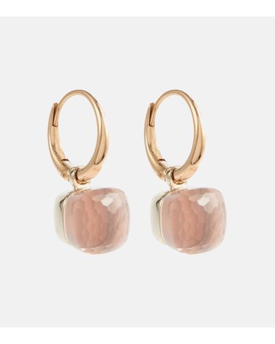 Pomellato Nudo Petit 18kt Rose And White Gold Earrings With Rose Quartz - Pink