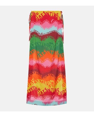 Valentino Printed Silk And Cotton Wrap Skirt - Multicolor