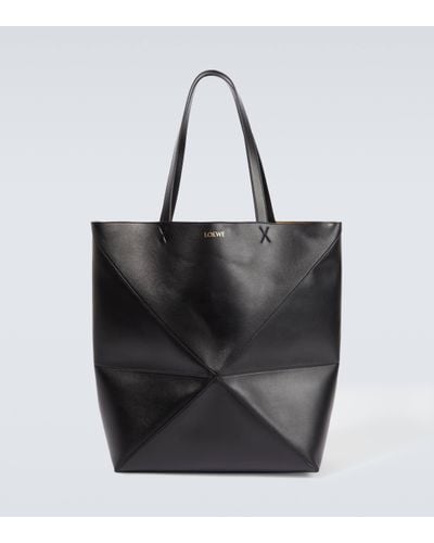 Loewe Puzzle Fold Large Leather Tote Bag - Black