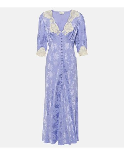 RIXO London Vestido midi Simone en jacquard con encaje - Azul