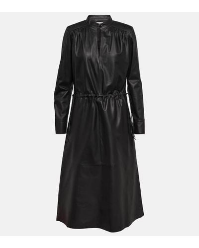 Yves Salomon Leather Midi Dress - Black