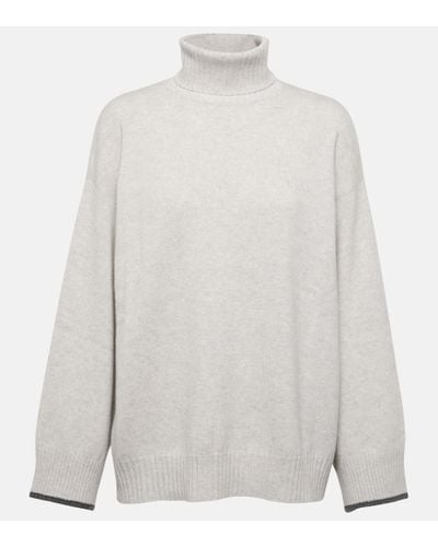 Brunello Cucinelli Rollkragenpullover aus Wolle, Kaschmir und Seide - Weiß