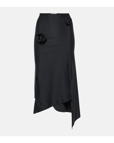 Coperni Floral-applique Asymmetric Midi Skirt - Black