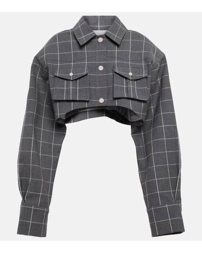 The Mannei Pavlle Checked Cropped Cotton Jacket - Gray