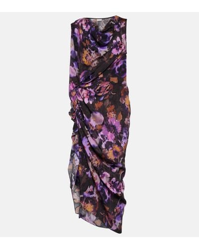 Dries Van Noten Dinam Floral Satin Midi Dress - Purple