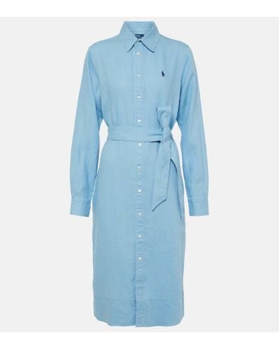 Polo Ralph Lauren Hemdblusenkleid aus Leinen - Blau