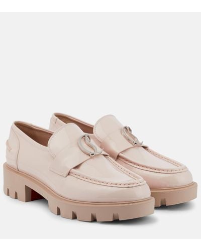 Christian Louboutin Cl Moc Lug Patent Leather Loafers - Pink
