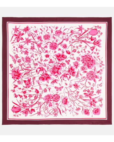 Gucci Floral Silk Twill Scarf - Pink