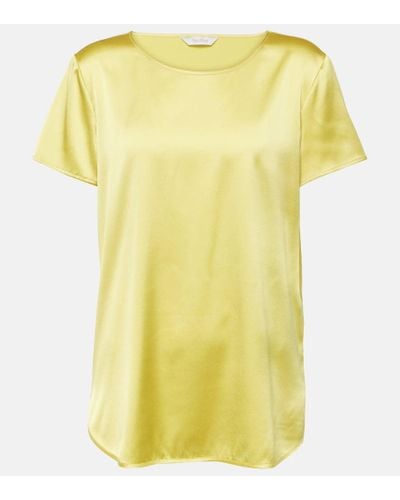 Max Mara Cortona Silk-blend Satin T-shirt - Yellow