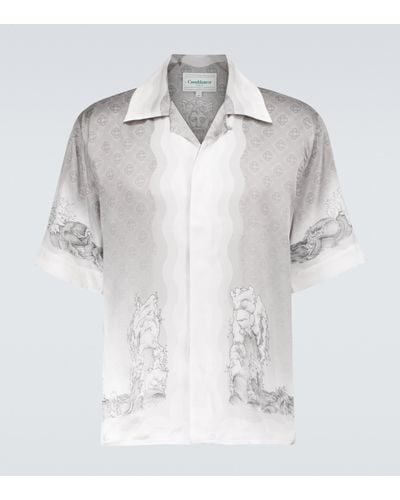 Casablancabrand Printed Silk Short-sleeved Shirt - Grey