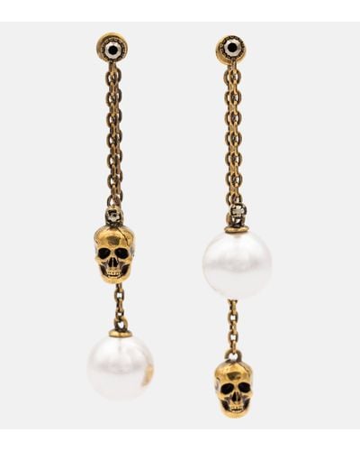 Alexander McQueen Boucle d'oreille à chaîne skull en forme de perle - Blanc