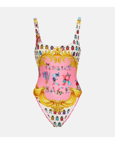 Versace Butterflies Logo-print Swimsuit - Pink