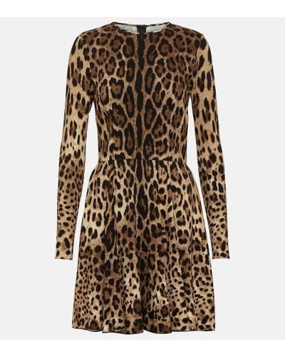 Dolce & Gabbana Leopard-print Jersey Minidress - Brown