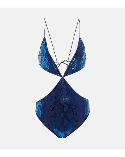 Oséree Snake-print Cutout Swimsuit - Blue