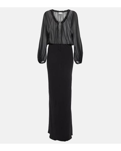 Saint Laurent Gathered Silk-chiffon And Silk Crepe De Chine Gown - Black