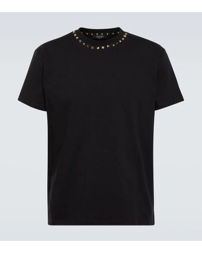 Valentino Camiseta Rockstud en jersey de algodon - Negro