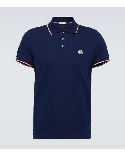 Moncler Logo-patch Cotton-piqué Polo Shirt - Blue