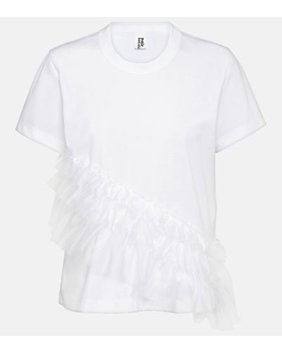 Noir Kei Ninomiya Tulle-trimmed Cotton Jersey T-shirt - White