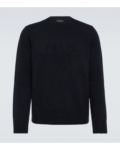 Prada Pullover in lana e cashmere con logo - Blu