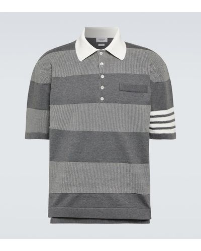 Thom Browne 4-bar Striped Cotton Polo Shirt - Gray