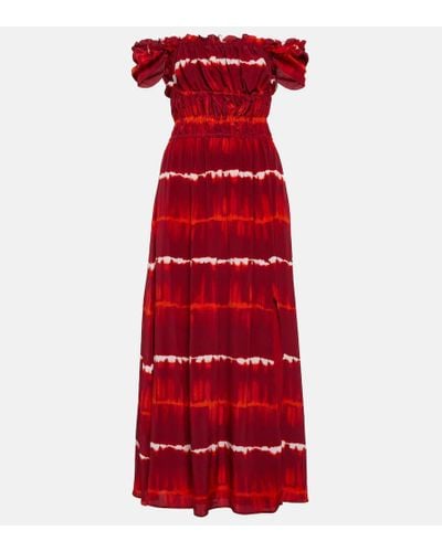 Altuzarra Printed Off-shoulder Silk Midi Dress - Red