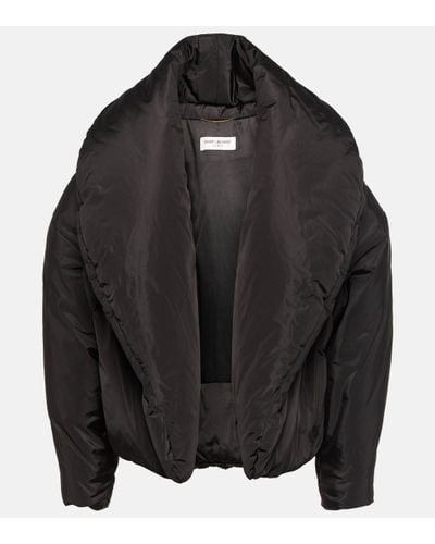 Saint Laurent Silk Taffeta Cropped Down Jacket - Black