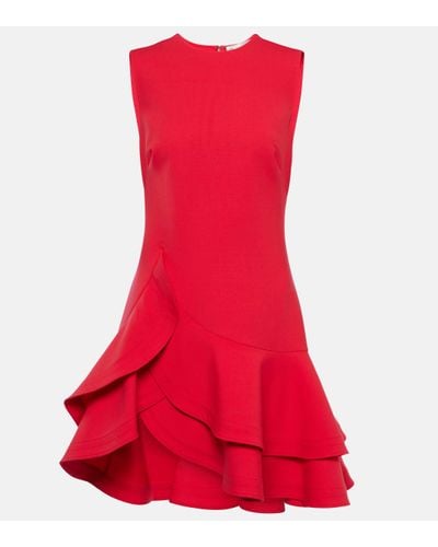 Oscar de la Renta Ruffled Wool-blend Crepe Mini Dress - Red