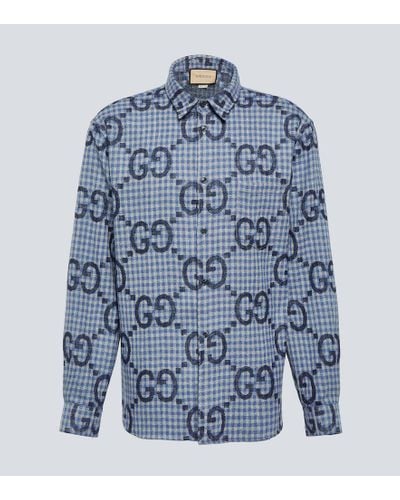 Gucci Hemd Aus Karierter Wolle Mit Jumbo GG Muster - Blau