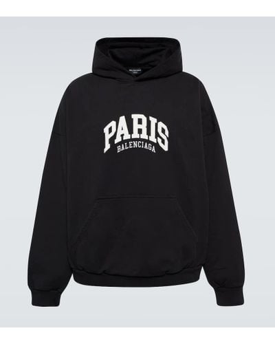 Balenciaga Cities Paris Cotton Jersey Hoodie - Black
