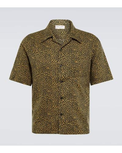 Saint Laurent Hemd aus einer Lyocell-Baumwollmischung mit Leopardenmuster und Reverskragen - Grün